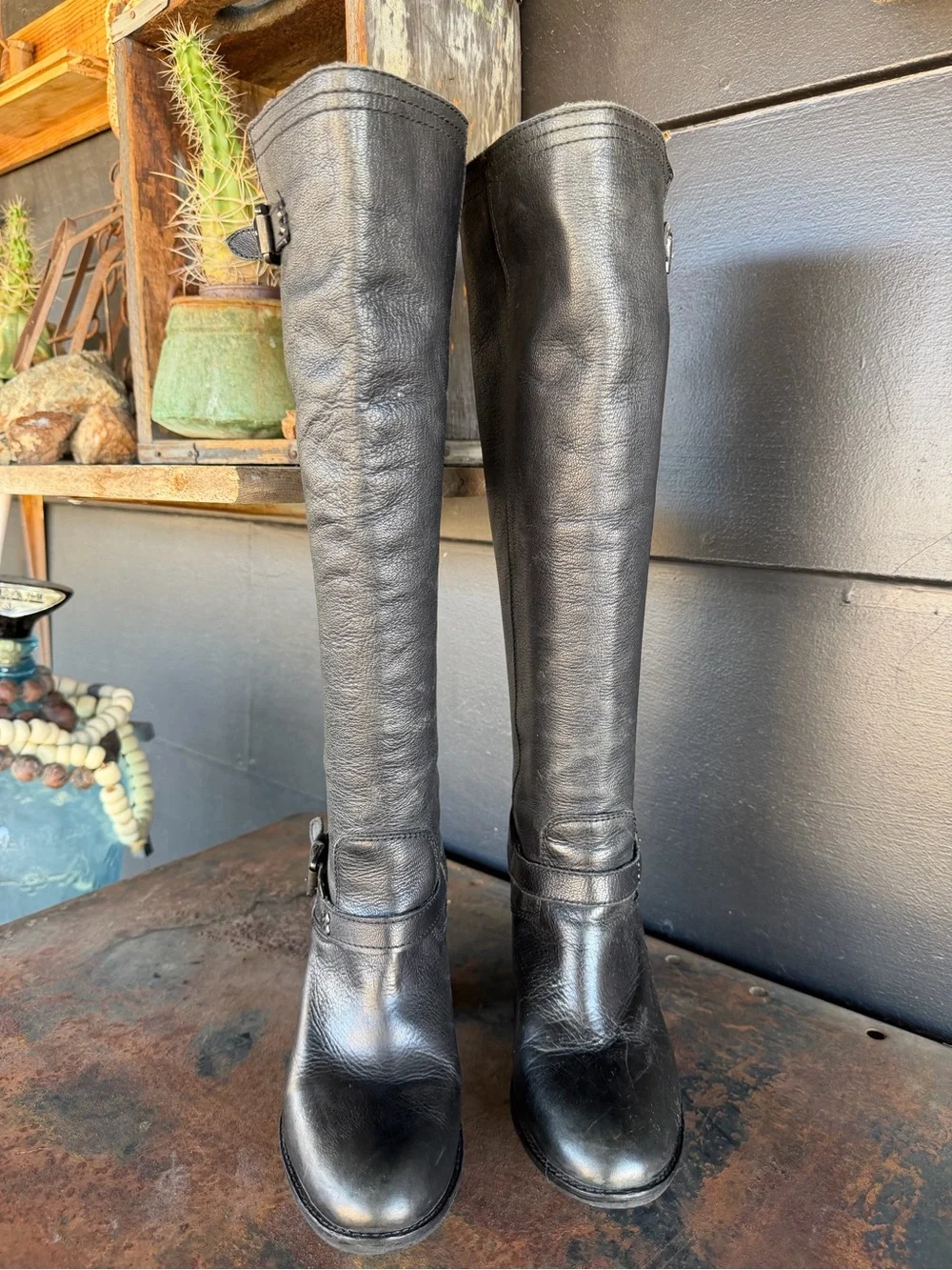 Steve Madden Black Leather Randommm Tall Moto Boots 7.5M